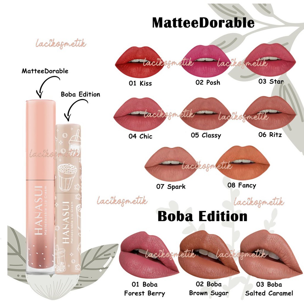 ✨LACIKOSME✨ HANASUI LIP CREAM BOBA EDITION MATTEDORABLE - LIP CREAM VELVET MATTE HANASUI