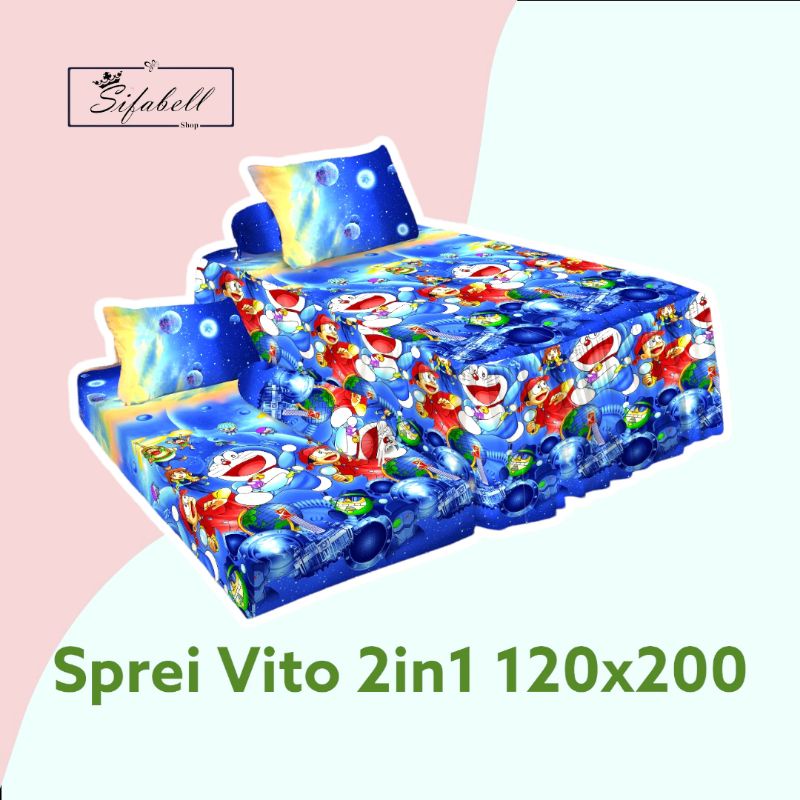 Sprei Vito 2in1 Size 120x200 Motif Doraemon Alphabet Seprai Digital Printing