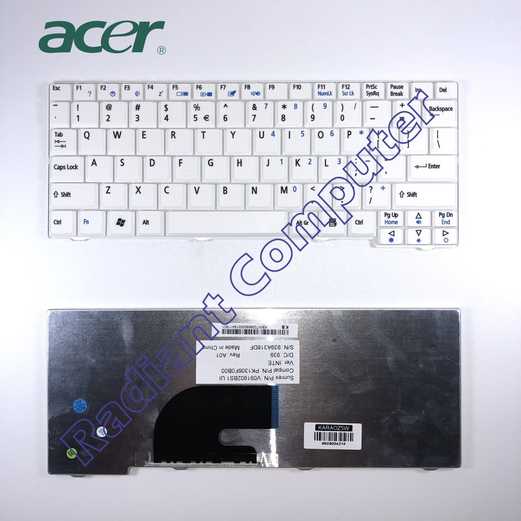 Keyboard Acer Aspire One ZG5 531h P531h A110 D150 D250 ZG5 ZG8 WHITE