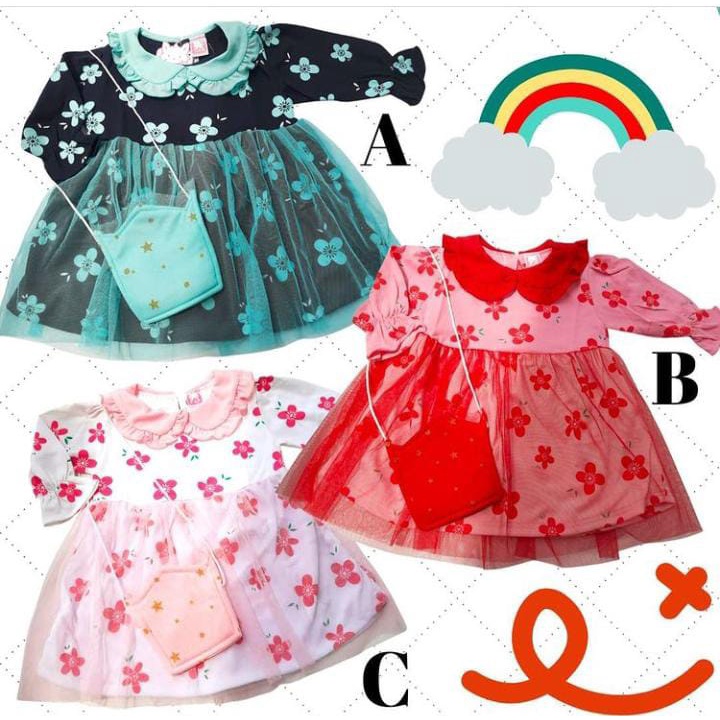 Baju Anak Bayi Perempuan Dress Gaun Bayi Cewek Adem Rainbow Flower