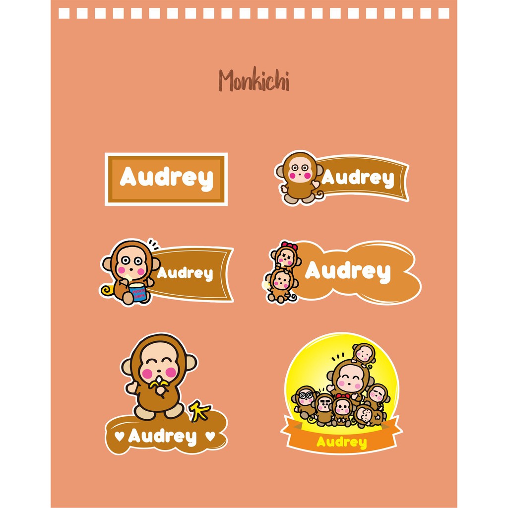 

192pcs Stiker Label Nama Lucu Kekinian Tahan Air & Anti Luntur untuk Anak Perempuan Tema Monkichi