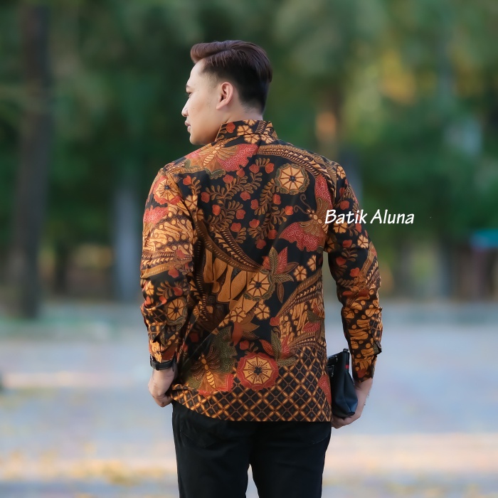 Atasan Batik Pria Lengan Panjang Baju Kemeja Batik Pria Lengan Panjang Premium Jumbo PL 100