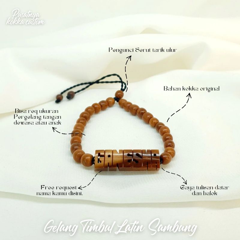 Gelang Nama Custom Ukir Timbul Handmade Font Standar Kaokah Asli Kokka Kaukah Koka Kaoka