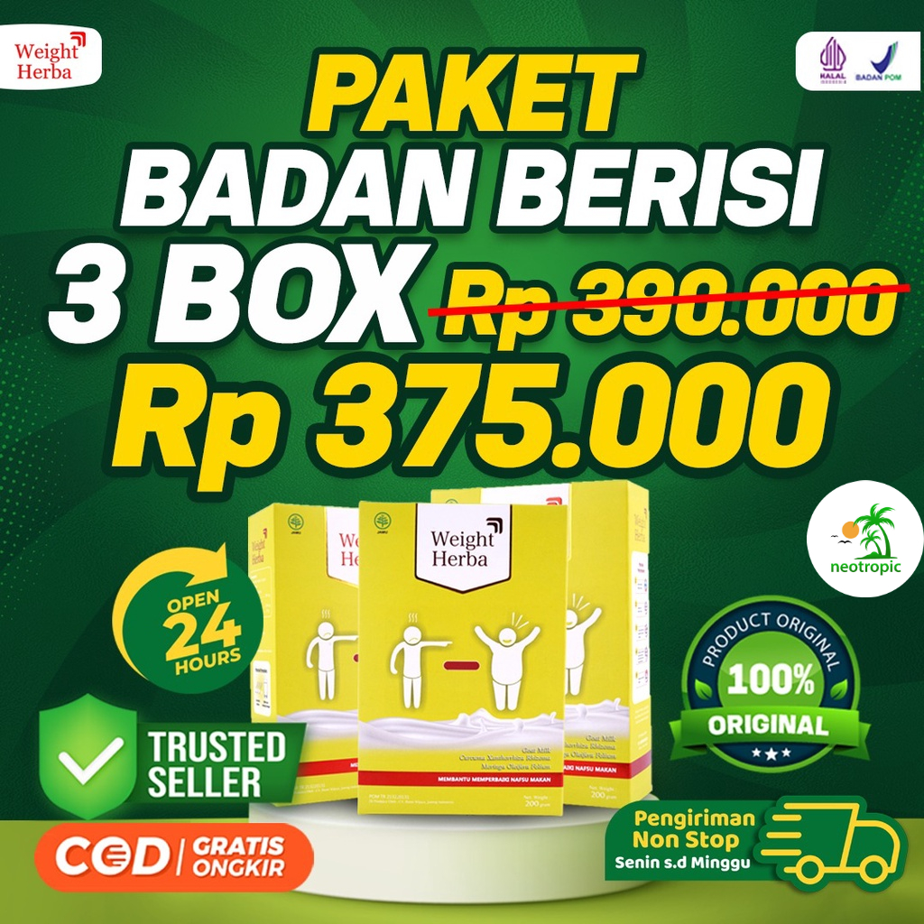 

Paket Badan Berisi 3 Box Weight Herba - Susu Herbal Kambing Etawa Peningkat Nafsu Makan Turunkan Kadar Gula Darah Tetap Normal & Penggemuk Badan Atasi Badan Kurus