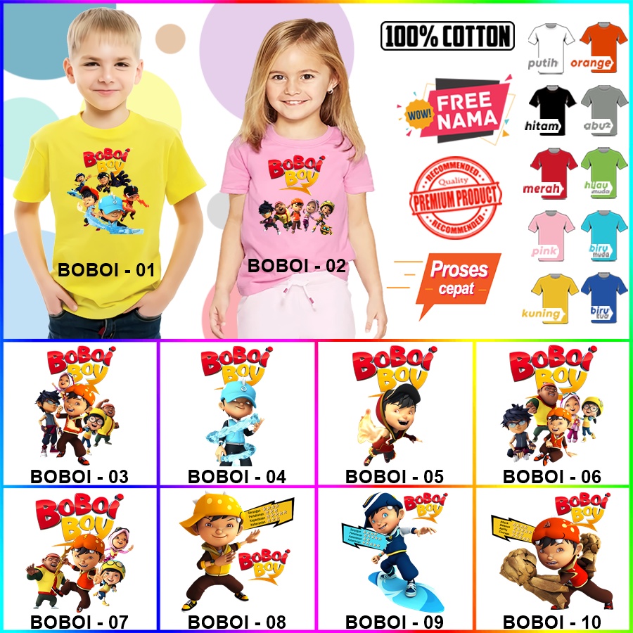 Baju Kaos ANAK DAN DEWASA BOBOBOI BOBOIBOY COUPLE (FREE NAMA)