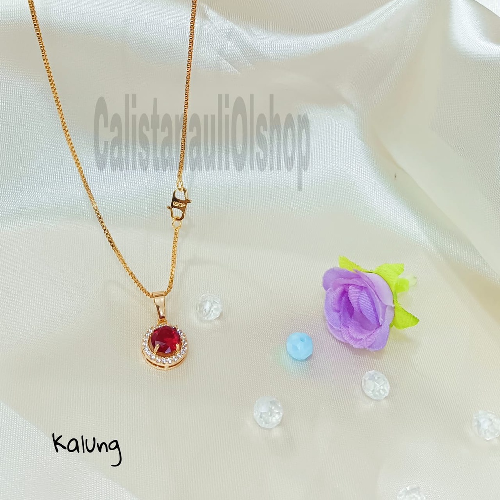 SET DEWASA KRISTAL MERAH MANIS PERHIASAN EMAS  KOREA ANTI KARAT DAN ANTI LUNTUR