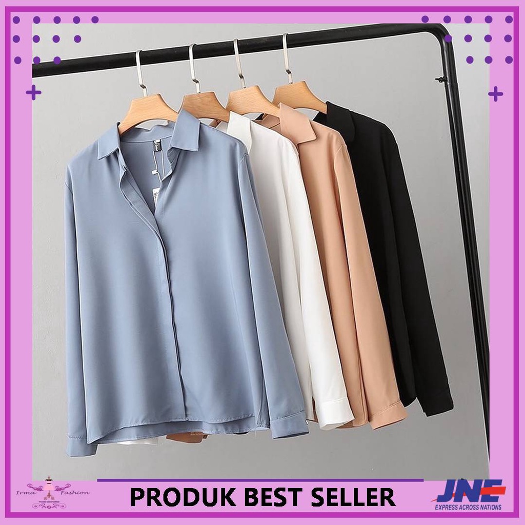 Blouse Baju Atasan Wanita Terbaru Lengan Panjang Boxy Kerah V Lisdia blouse putih jumbo baju dinas w