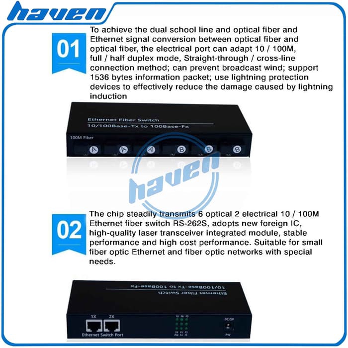 Media Converter 6 Port FO Switch Fiber Optic 6 Port SC 100 Mbps