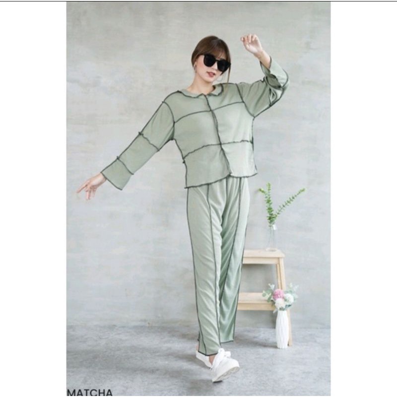 Setelan Wanita - One Set - Baju Kebalik - Baju Viral - One Set Kebalik - One Set Viral - Polos-Greentea