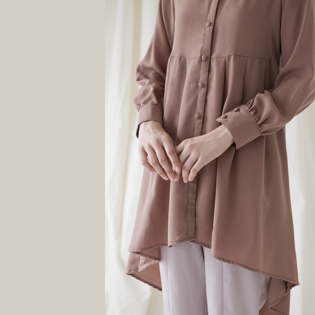 Naira by Aska Label - Tunik full kancing busui friendly warna Putih (Berfuring), Redbud, Taupe, Burgundy, Navy