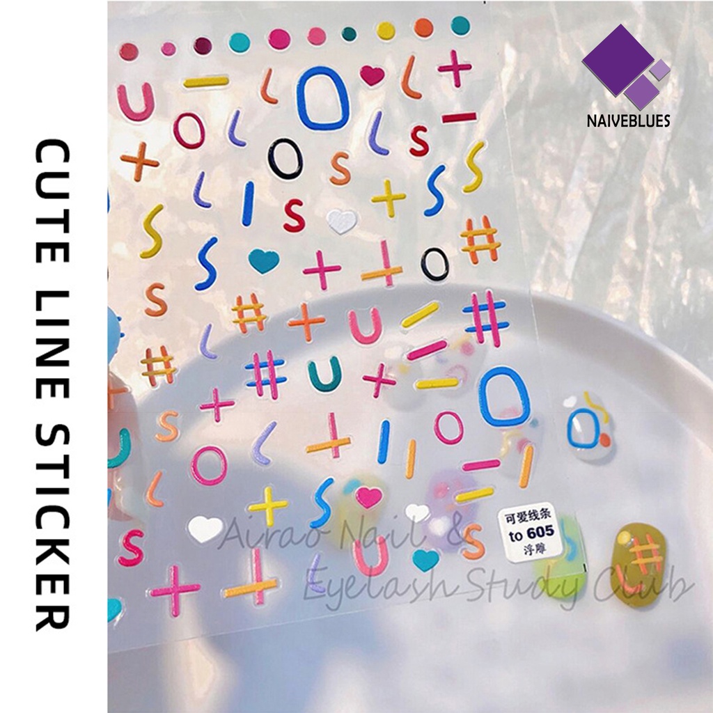 Naiveblue &gt; Stiker Kuku Motif Huruf Warna-Warni Untuk Wanita