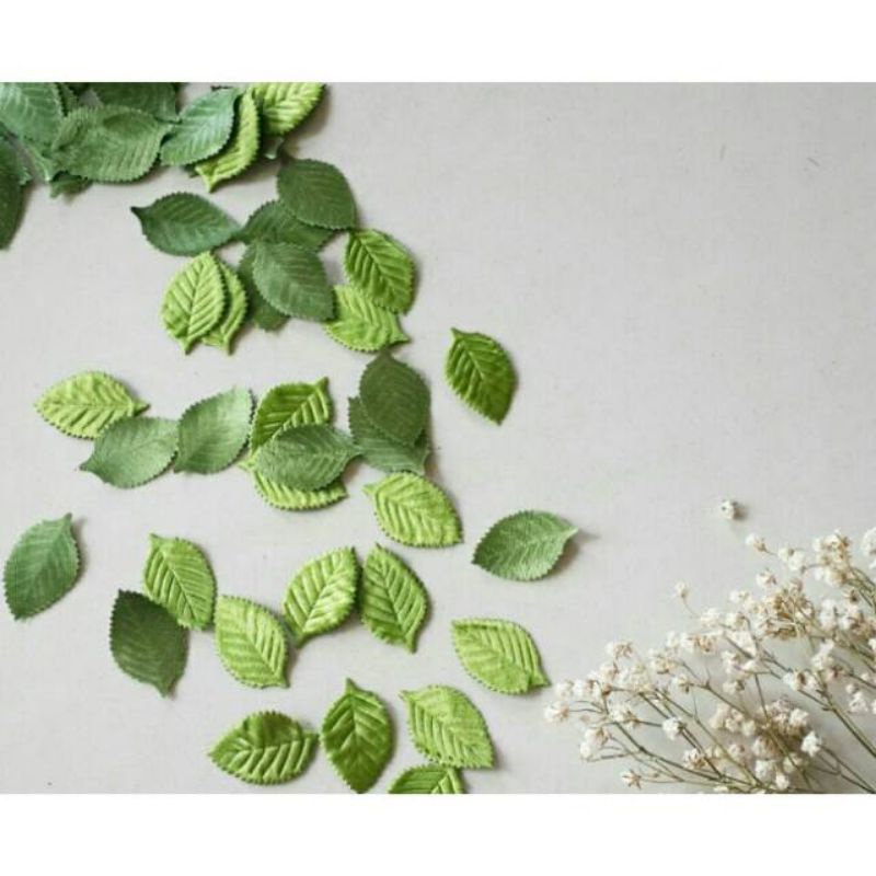 (12 pcs)aplikasi daun satin hijau bahan craft,mahat,seserahan