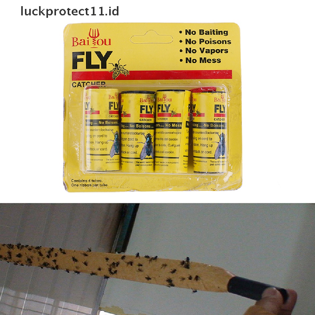 //HG&amp;ID// 4 Rolls Insect Bug Fly Glue Paper Catcher Trap Ribbon Tape Strip Sticky Flies .