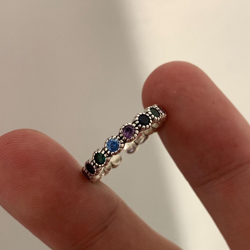 Cincin Rantai Zirkon Melingkar Multi Warna Dapat Disesuaikan Untuk Wanita