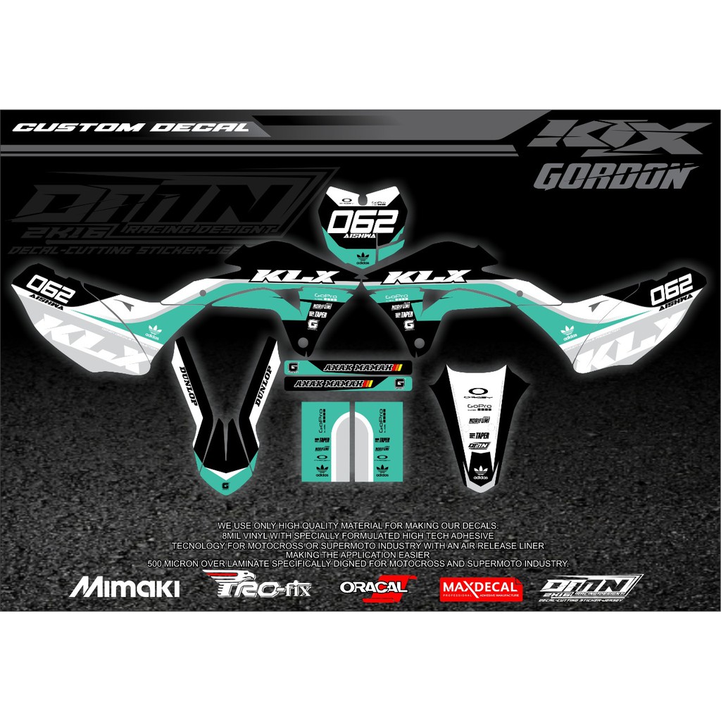 decal KLX Gordon warna biru putih desain terbaru termurah