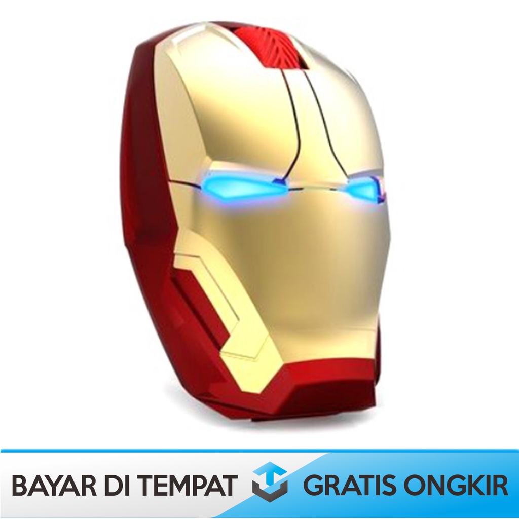 WIRELESS MOUSE SILENT CLICK 2.4 GHz BERBENTUK TOPENG IRON MAN TAFFWARE