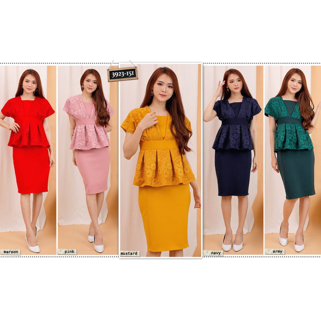 Kathryn collection# 151, DRES SPAN PEPLUM SCUBA IMPPORT PREMIUM KOMBINASI BRUKAT GLITER