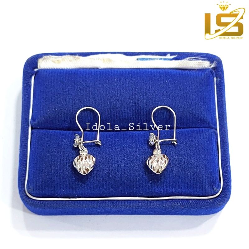 ANTING PERAK ASLI SILVER WANITA 925 LAPIS EMAS PUTIH AGOGO LOVE UKIR - PERHIASAN PERAK