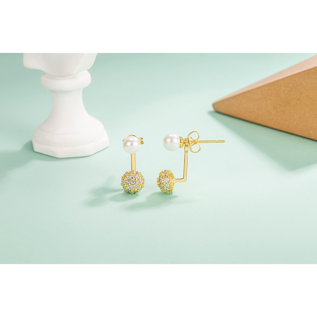 Anting Tusuk Sterling Silver 925 Desain Bulat Hias Mutiara + Berlian Imitasi Untuk Wanita