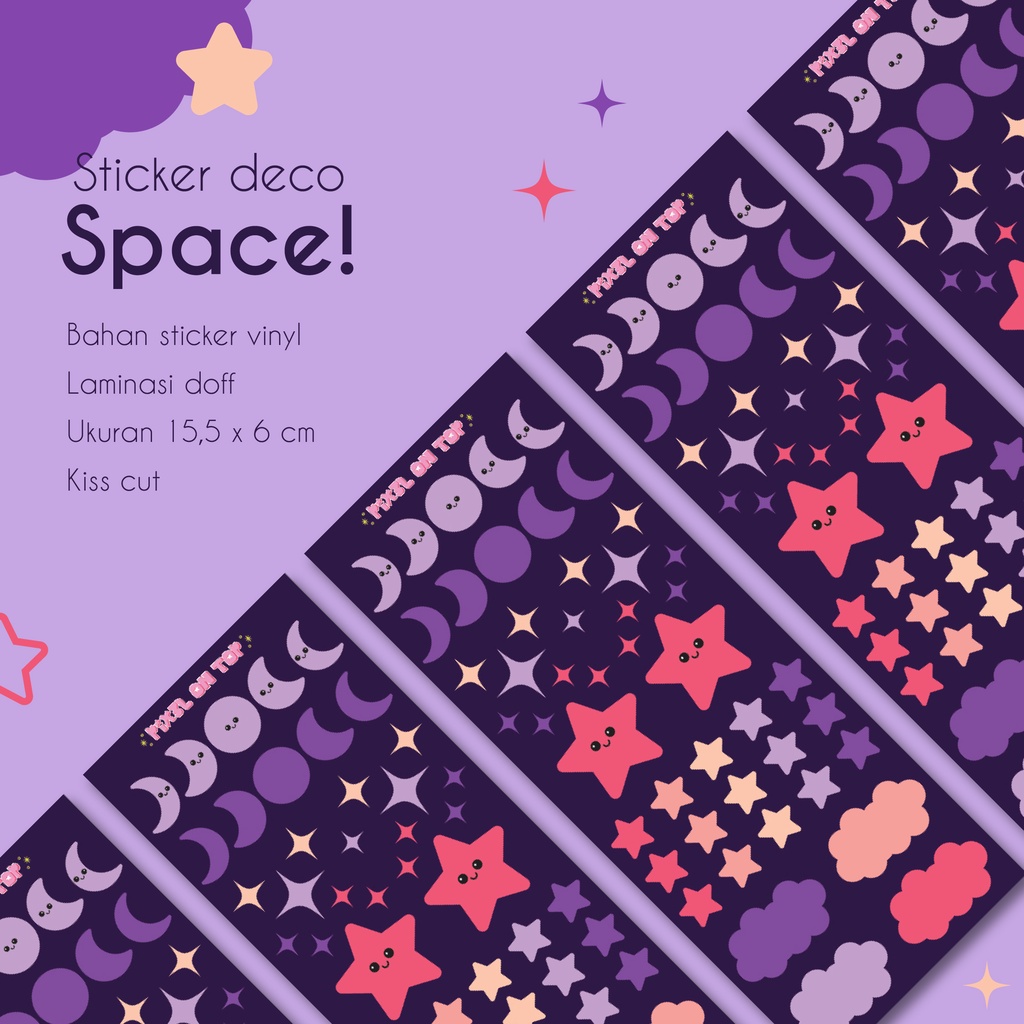 

'Space' Sticker Deco by PIX3L ON TOP | Star Cloud Confetti Ribbon Aesthetic Bintang Awan untuk Toploader Jurnal Photocard Polco KPOP Kiss Cut Set Vinyl