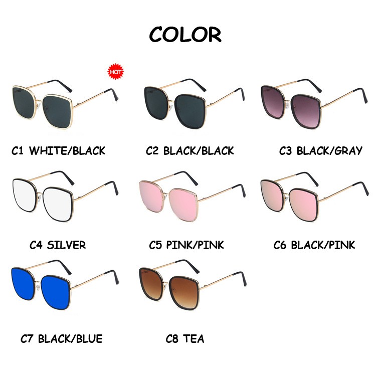 Korea Bibi Square Fashion Retro Logam Bingkai Kacamata Wanita UV400-2