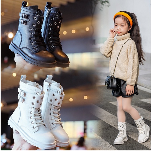 boot anak perempuan Sepatu Boot Anak Perempuan dengan Gesper Warna Hitam dan Beige perempuan import 