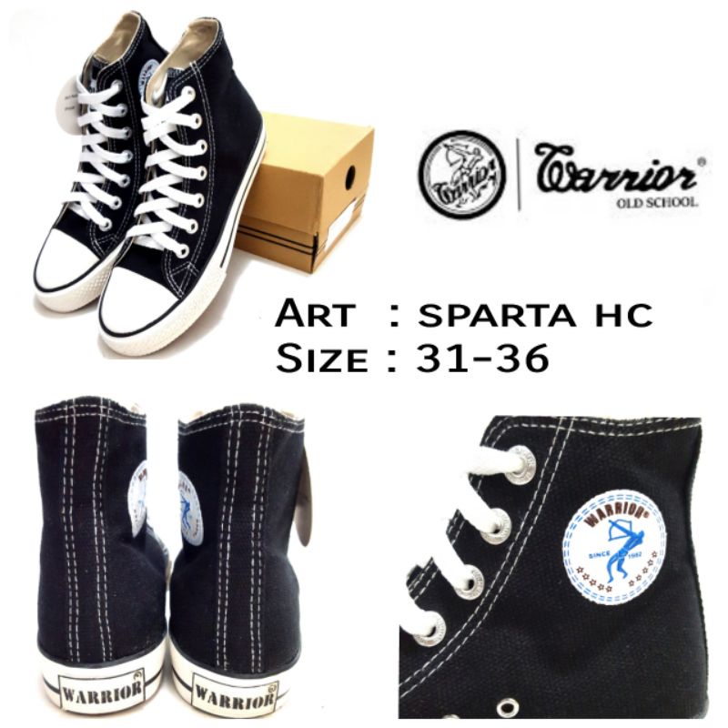 SEPATU SEKOLAH UNISEX WARRIOR SPARTA HC OLD SCHOOL SIZE 31-36 TANGGUNG WARNA BLACK WHITE