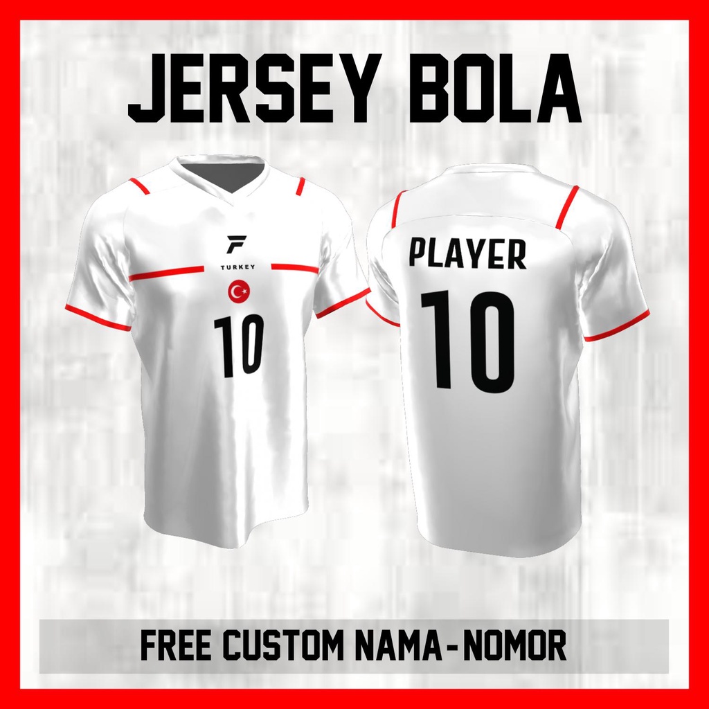 Kaos Bola Jersey Turki Timnas Negara Garis Bahu Baju Custom Nama dan Nomor Punggung - 41