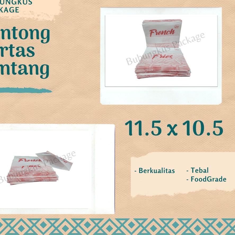 

☑ Kantong Kentang Isi 100pcs / French Fries Flatbag / Kantong French Fries / Kantong Kertas Kentang ⅎ