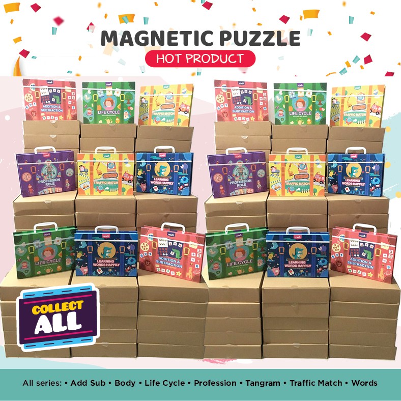 Zoetoys Magnetic Puzzle Life Cycle Words Add Body Traffic Time Bin Sorting UCMD Suitcase | Mainan Belajar Mengenal Waktu Wooden Clock Magnet Counting Time Toys Alphabet A-Z Cari Kado Natal