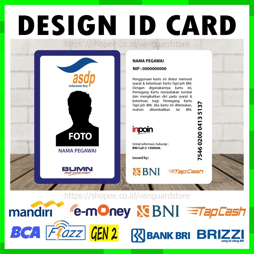 KARTU EMONEY ID CARD ASDP KARTU ETOLL E MONEY MANDIRI FLAZZ BCA BRIZZI TAPCASH BNI - 2 SISI