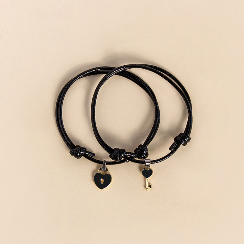 2Pcs Set Gelang Tali Magnet Pria Wanita Teman Pasangan Gadis Hitam Couple
