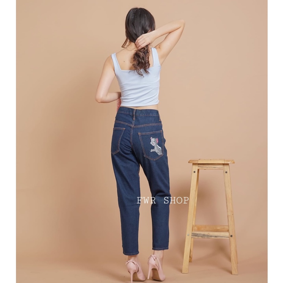 FWR - Celana Boyfriend Jeans Import T &amp; J Bordir