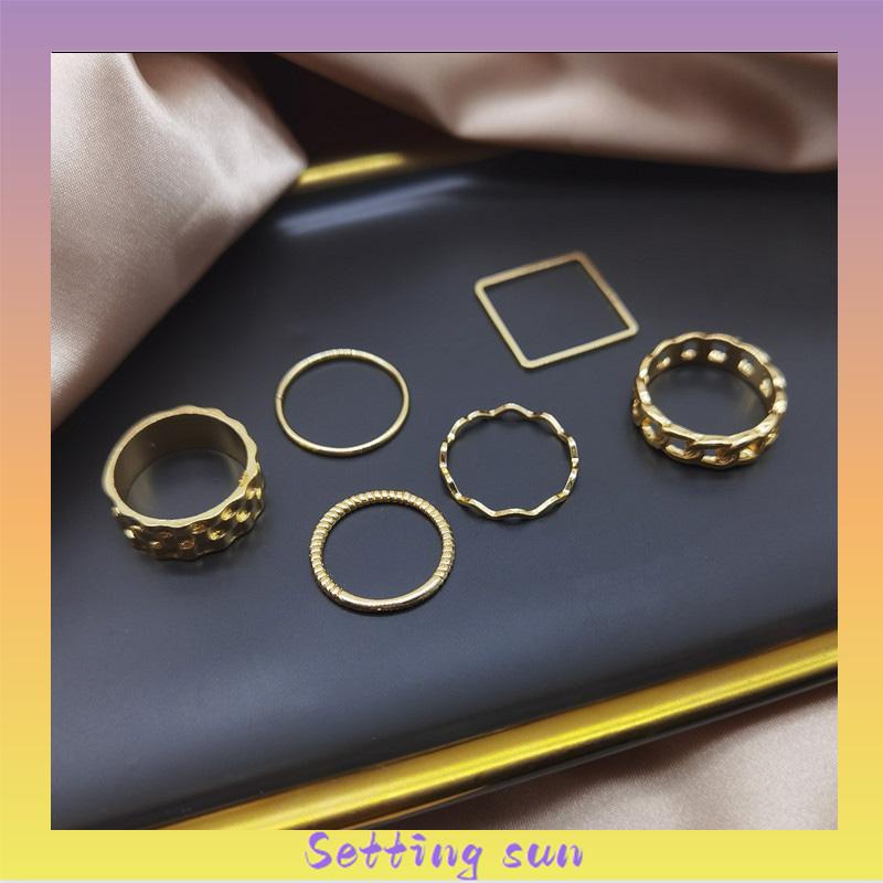 4pcs / Set Cincin Jari Telunjuk Bentuk Geometris Gaya Retro Untuk Wanita TN