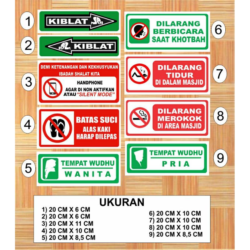 

STIKER STICKER/AKRILIK MASJID MUSHOLA ARAH KIBLAT TEMPAT WUDHU DILARANG MEROKOK/BICARA BATAS SUCI MATIKAN HP