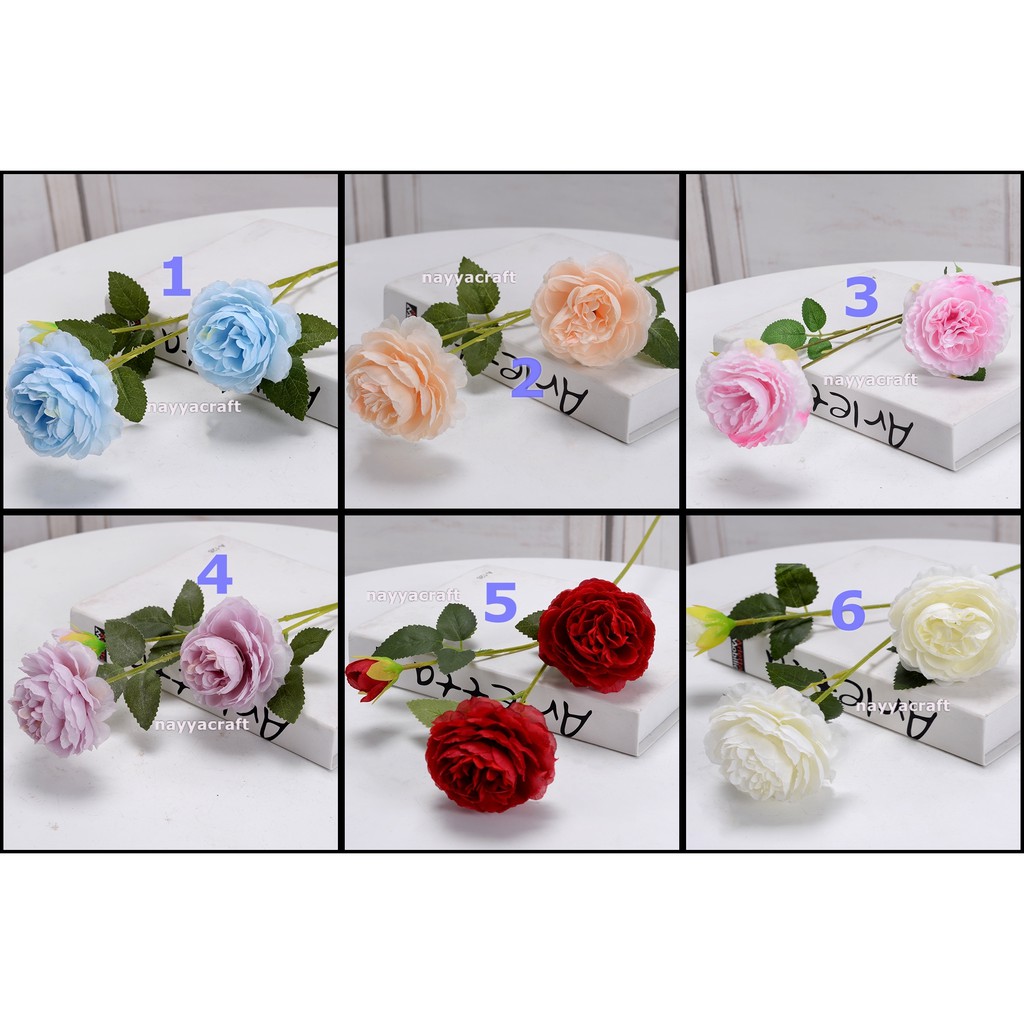 bunga peony artificial tangkai 3 cabang flower bunga artifisial Kepala bunga peony artifisial besar-2