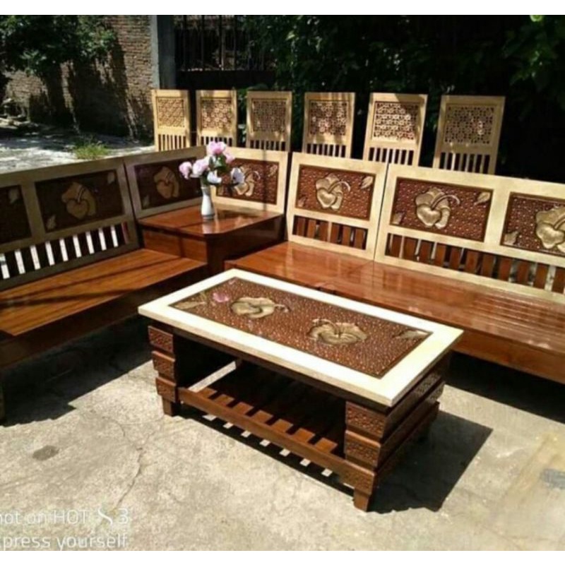 MEJA TAMU SUDUT KAYU JATI JEPARA