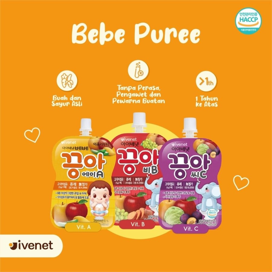 Ivenet Bebe Puree A/B/C 80ml Fruit Puree Jus Buah Sehat Untuk Bayi Original Korea