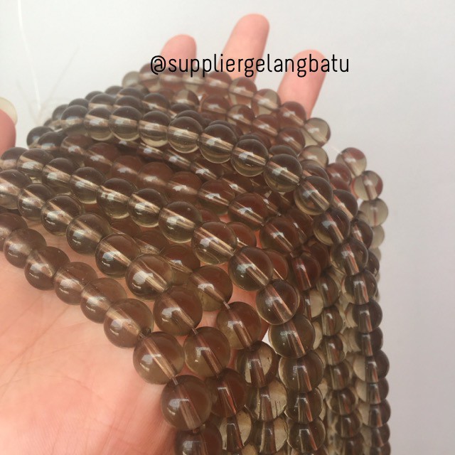 bahan batu kuarsa coklat smoky quartz healing yoga therapy 10mm bead aksesoris bead gelang kalung