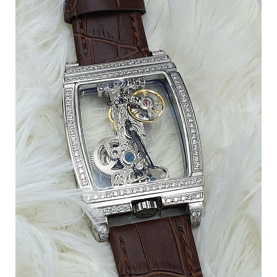 am Tangan Pria Corum Golden Bridge Diamond Automatic Dial Brown Leather Strap