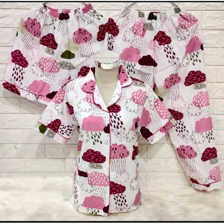 ISANNY PIYAMA SET 3IN1 SIZE.M,L,XL,XXL/PIYAMA ALISAH /PIYAMA TIE DIE/REAL PICT/READY