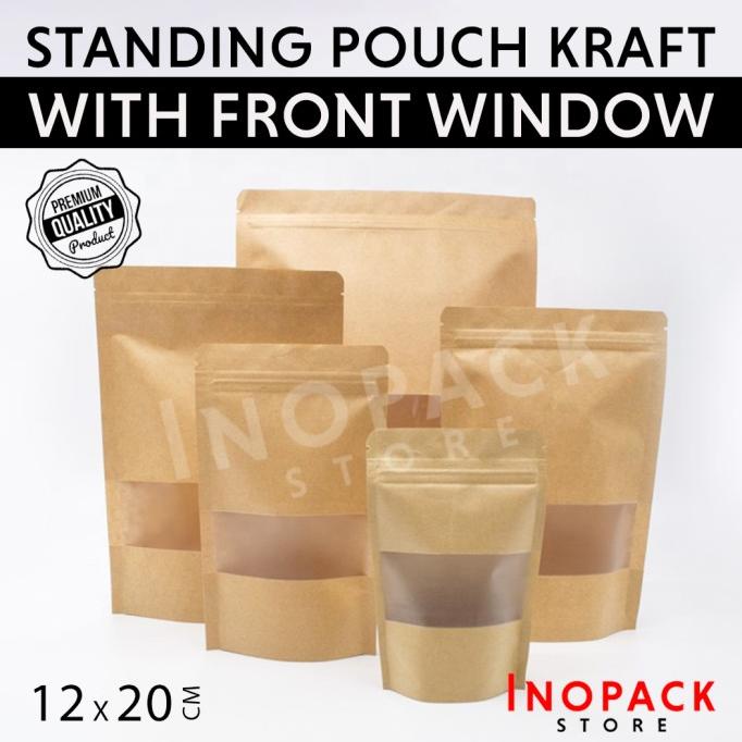 Jual STANDING POUCH KLIP KRAFT PAPER WINDOW PLASTIK KEMASAN MAKANAN