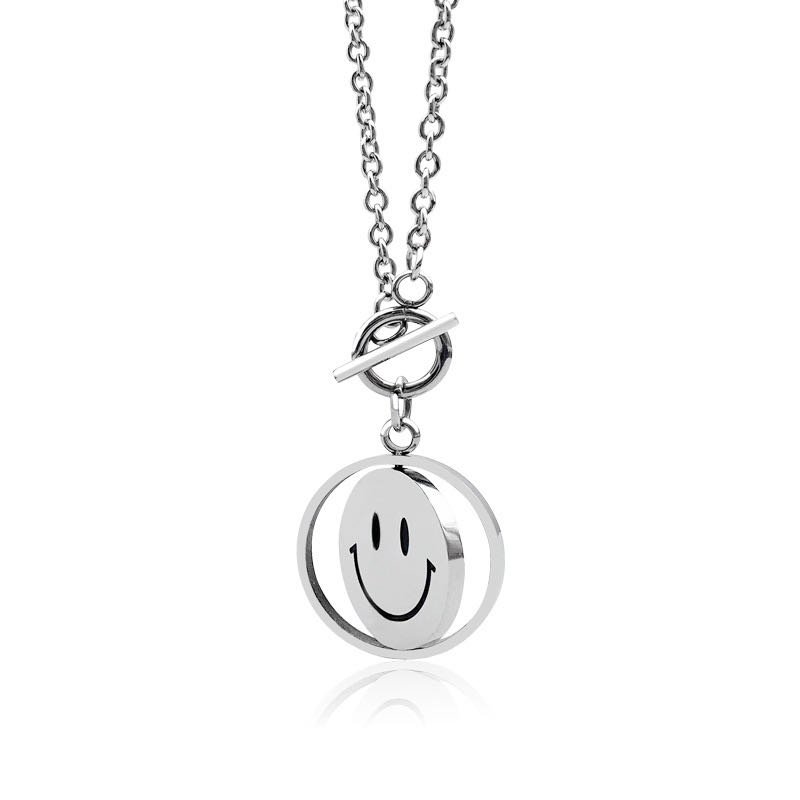 Necklace Rotating Smiley Face Pendant Hipster Simple Hip Hop Chain