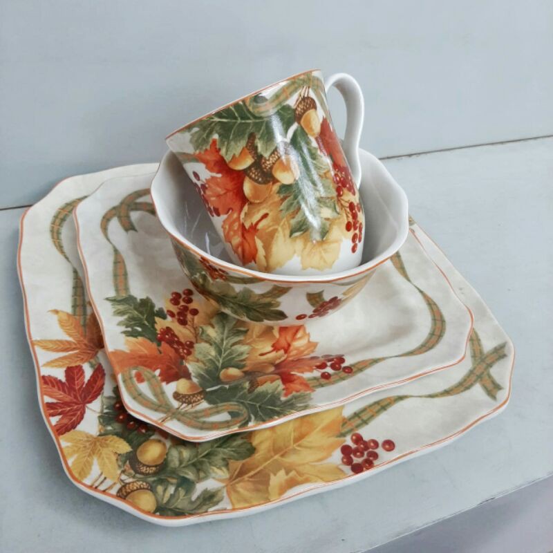 [SET] PAKET AUTUMN GIVE THANKS DAY PIRING MANGKOK GELAS KERAMIK SANGO HIAS CANTIK MOTIF MUSIM GUGUR