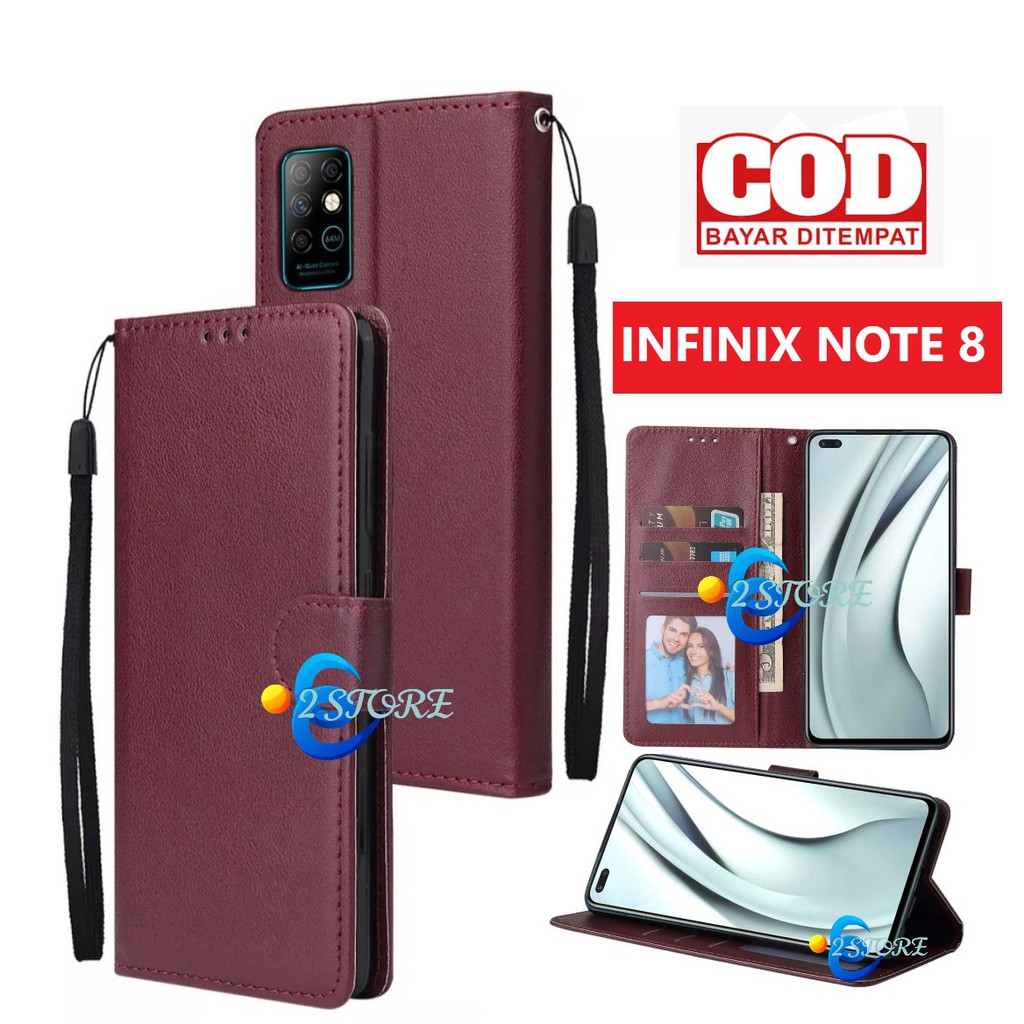 Flip case INFINIX NOTE 8 model flip ada tempat foto dan kartu flip cover bisa standing ada tali