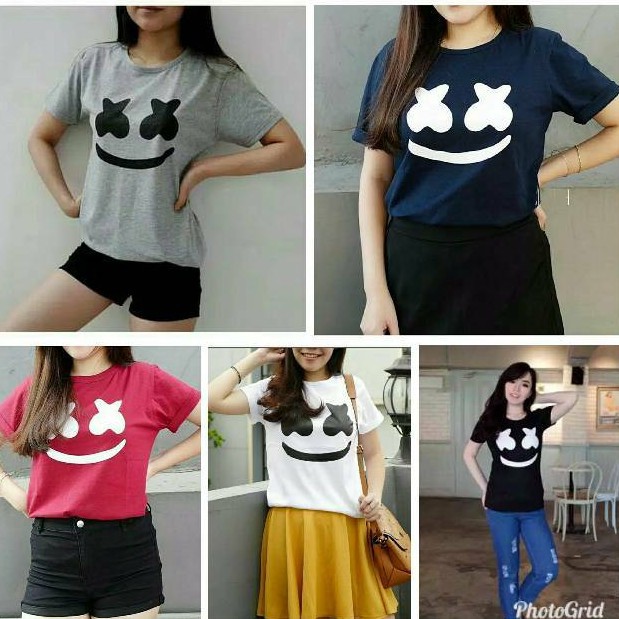 KAOS WANITA Marshmello tee bahan spandex fit L 1H LENGAN / CASUAL