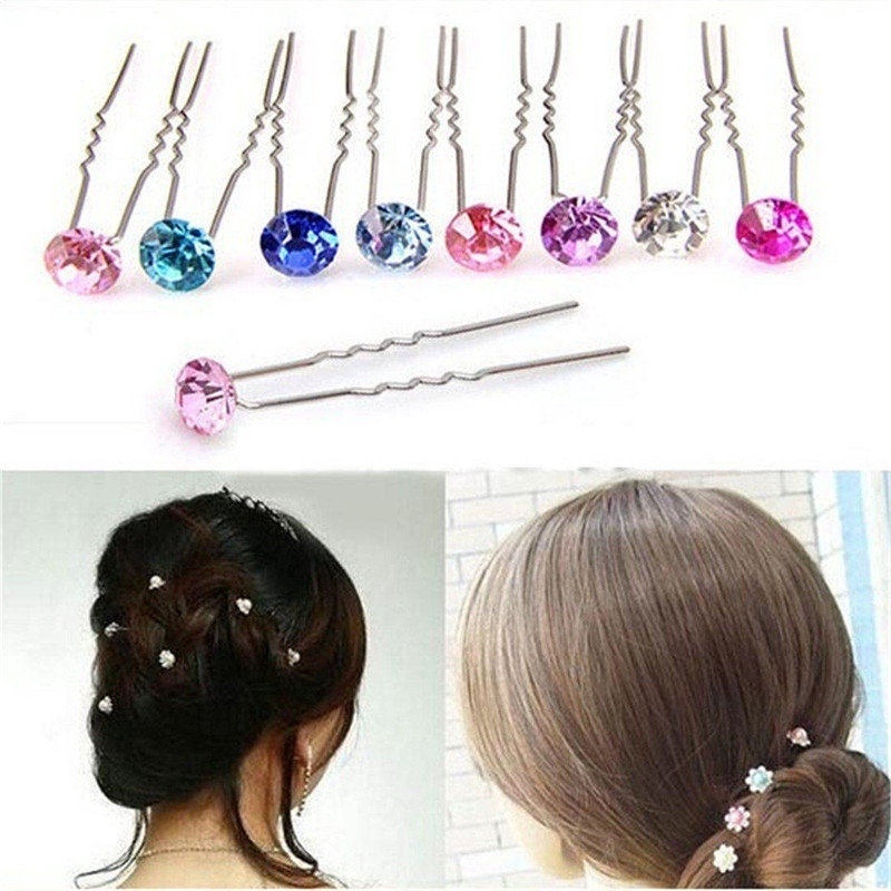 10pcs Jepit Rambut Wanita Hias Kristal Berlian Imitasi Untuk Pernikahan