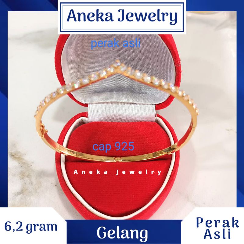 Gelang Pipa V Mata2 Baris, Perak 925, Lapis Emas Rosegold