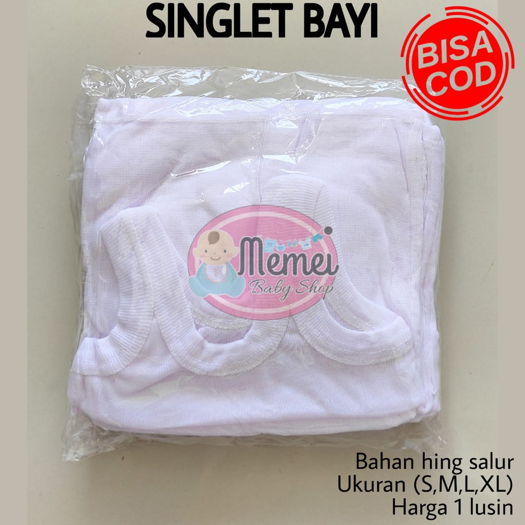 1 LUSIN (12 pcs) Singlet bayi PUTIH ukuran S / M / L / XL harga GROSIR