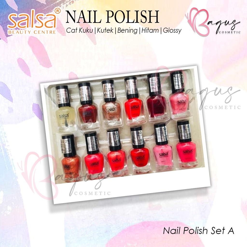 ⭐BAGUS⭐ (ECER) SALSA NAIL POLISH / KUTEK / CAT KUKU HITAM BENING MERAH MATTE GLOSSY 6ML